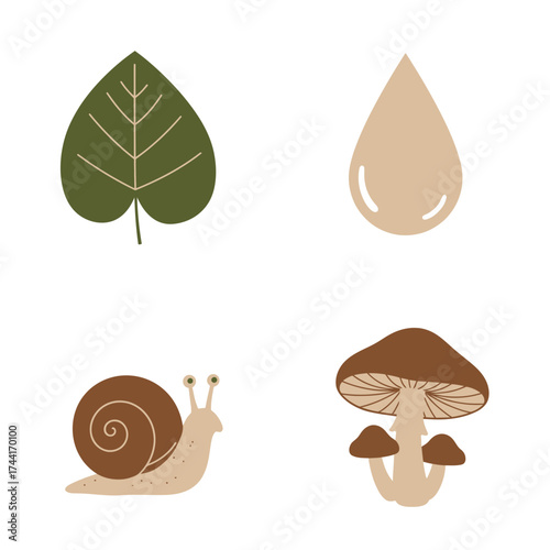 Forest Mushrooms and Leaf Icons – Autumn Nature and Woodland Minimal Vector