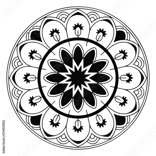 Mandala design black and white background decorative abstract illustration

