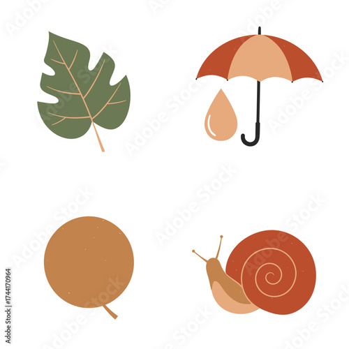 Colorful umbrella with raindrops and leaves – autumn rainy weather clipart perfect for seasonal lifestyle design