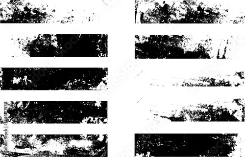 Grunge texture banner vector set with distressed paint effects and rough surface details, perfect for vintage backgrounds, overlays, poster designs, and creative graphic projects.