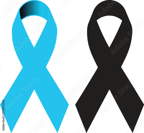 Two awareness ribbons one blue one black on white background blue ribbon black ribbon