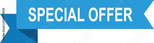 Blue ribbon with white text special offer message sale discount