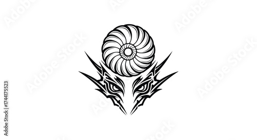Tribal Nautilus Shell and Eyes Tattoo Design Keywords: tribal, tattoo, design, nautilus, shell
