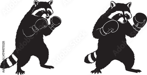 Raccoon Silhouette Boxing with Gloves Clipart