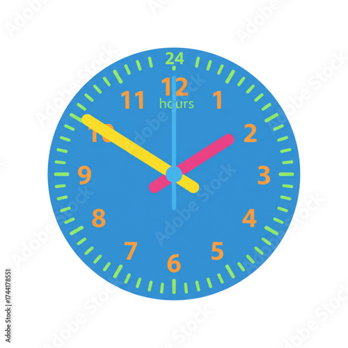 Colorful clock face displaying 24-hour format with hour markings  