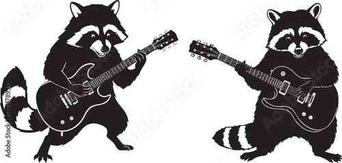 Raccoon Silhouette Playing Electric Guitar Vector