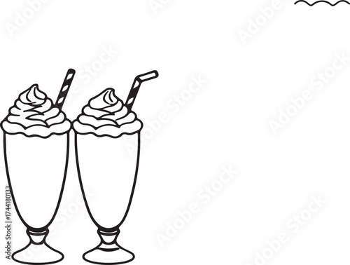 Delicious Milkshakes  A charming pair of milkshakes, crowned with swirls of whipped cream and adorned with straws, inviting the viewer to indulge in a moment of sweet refreshment.