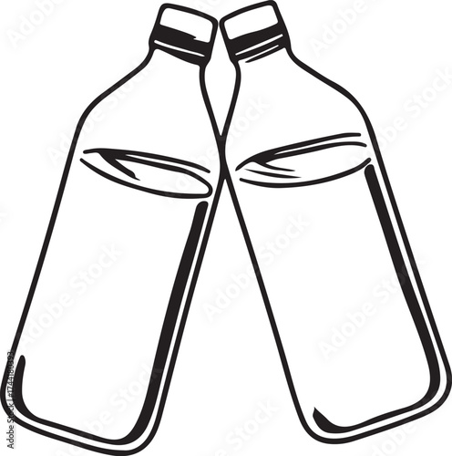 Toss of two water bottles Two bottles clinking in a celebratory gesture, symbolizing hydration, refreshment, and a refreshing taste.