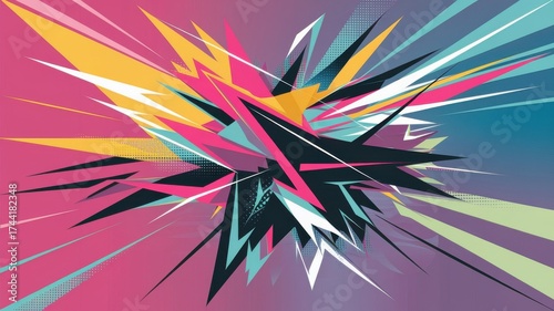 Dynamic burst of vibrant colors and sharp geometric shapes create a modern and edgy abstract background perfect for creative projects and innovative designs