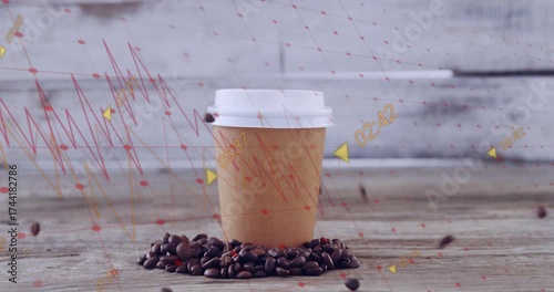 Single bean dropping triggers beans cascading red network pulsing around cup to show data flow