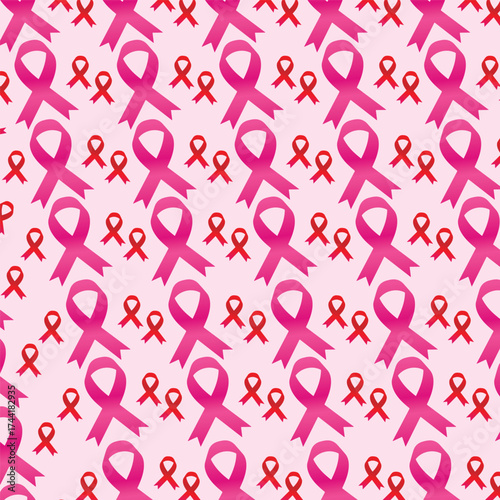 Pink ribbon seamless pattern for breast cancer awareness