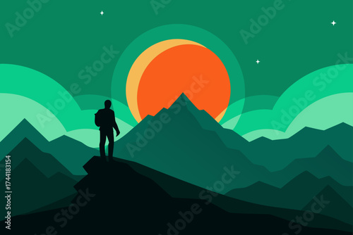 Silhouette man standing on mountain at sunset view