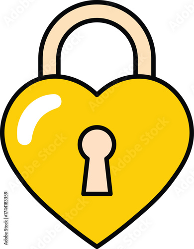 Yellow heart shaped padlock with beige shackle and keyhole heart padlock security