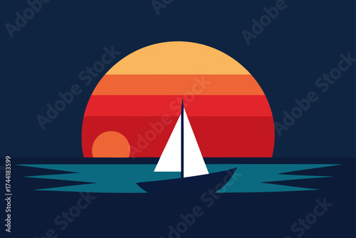Sailboat sailing on the ocean at sunset illustration