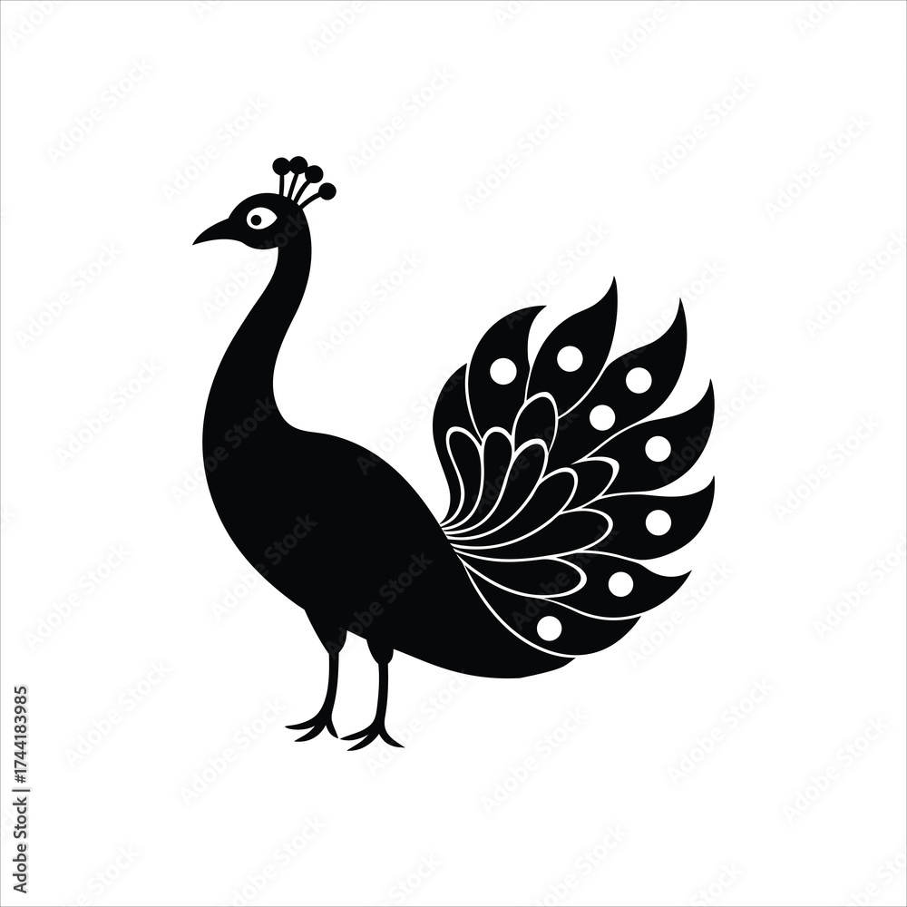 Fototapeta premium Peacock Silhouette Bird Icon On White Background