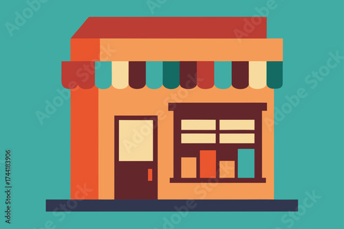 Illustration of a store with awning and display window