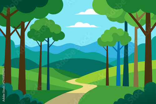 Illustration of a path through a forest landscape