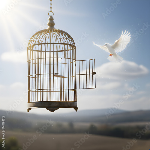 Open Cage Releasing a Bird into the Sky