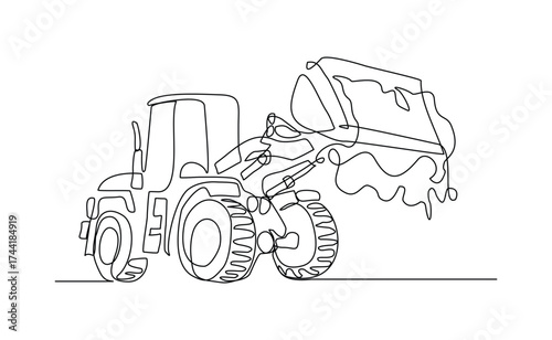 Continuous line drawing of bulldozer construction machinery vehicle. Sketch drawing editable stroke vector illustration	