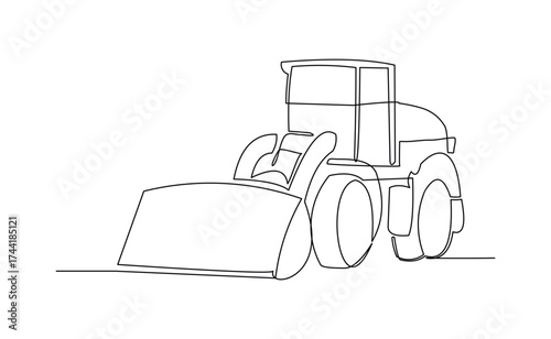 Continuous line drawing of bulldozer construction machinery vehicle. Sketch drawing editable stroke vector illustration	