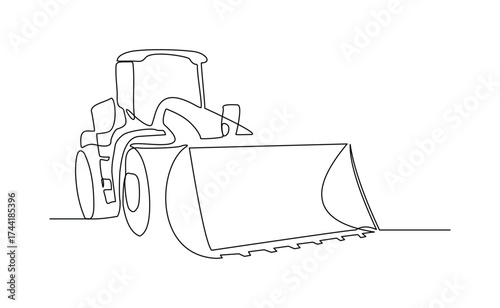 Continuous line drawing of bulldozer construction machinery vehicle. Sketch drawing editable stroke vector illustration	