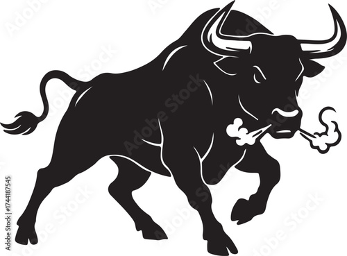 Dynamic black bull illustration showing strength, energy, and bold determination.