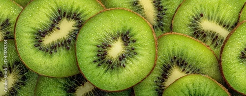 The Kiwi Slices Pattern in Vibrant Green Macro Texture Background for Food