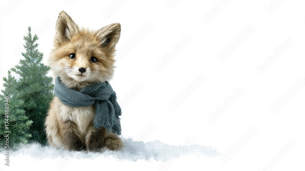 Obraz premium Playful fox in a snowy forest winter wonderland animal portrait nature scene close-up cute and cozy atmosphere