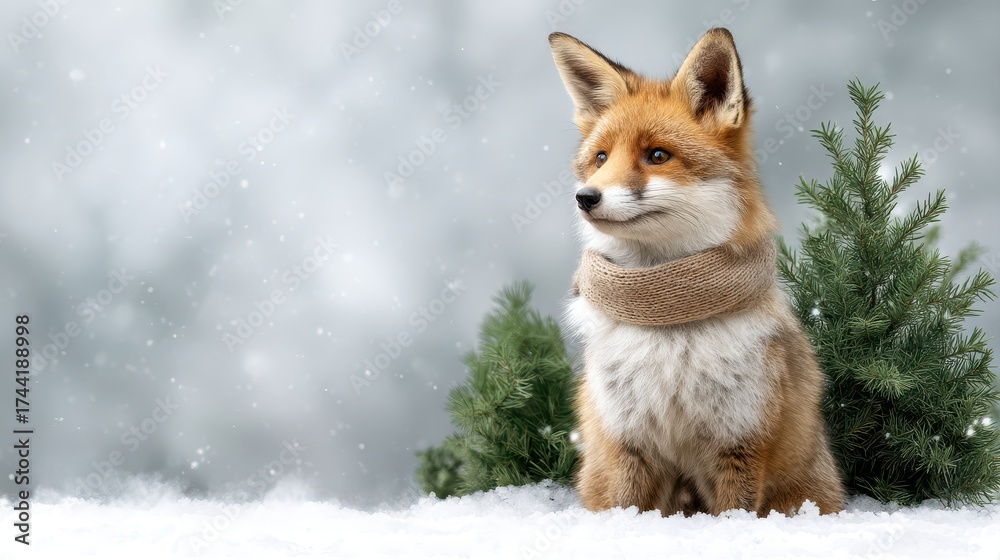 Obraz premium Graceful fox in winter wonderland snowy landscape animal photography serene environment close-up perspective