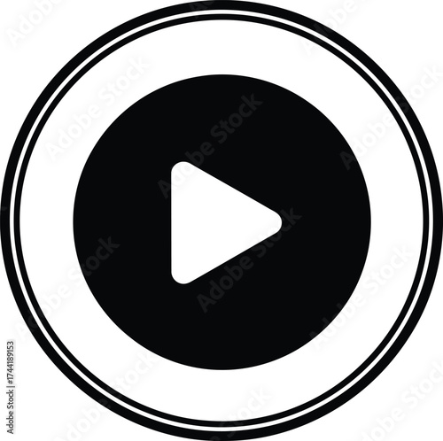 Simple black and white play button icon with a circular border for media playback and entertainment