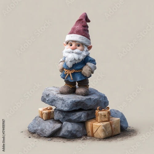 Festive gnome with gifts indoor decor 3d model whimsical style close-up view holiday spirit