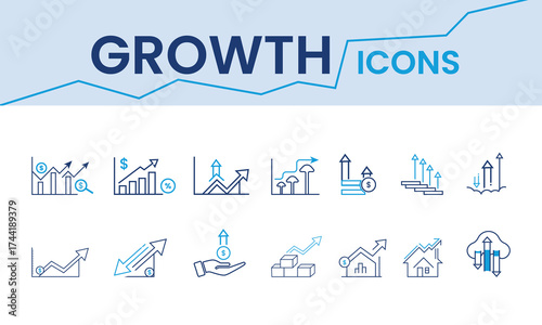 Finance Trend Icons – Editable Stroke Line Set for Growth & Decline Visualization