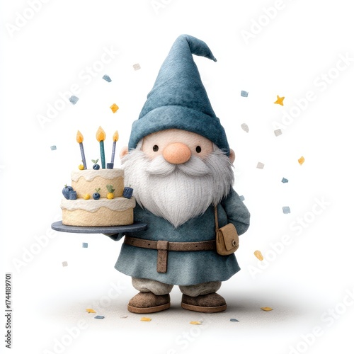Birthday celebration with a gnome enchanted garden illustration whimsical playful festive spirit