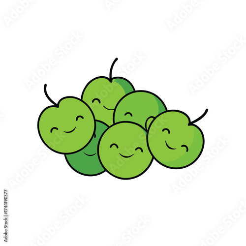 Cluster Of Green Grapes With Giggling Faces Illustration