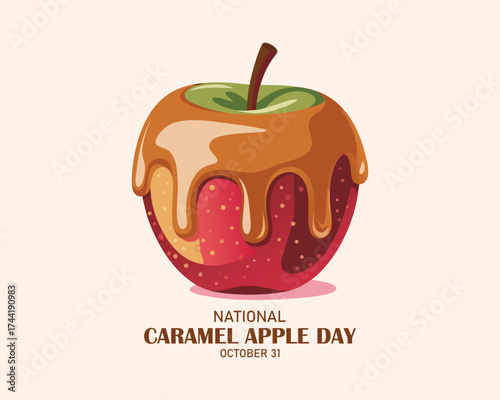 National Caramel Apple Day vector. Red apple dipped in caramel icon vector. October 31