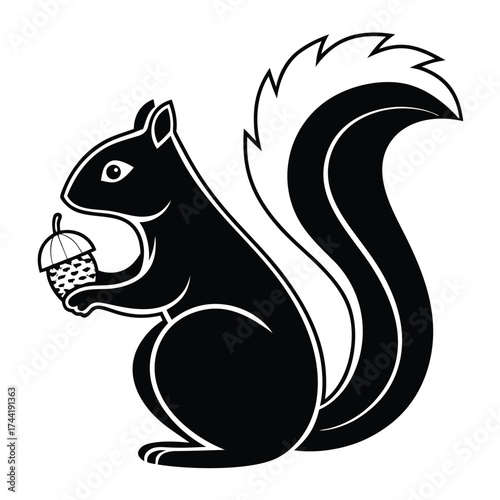 Bold squirrel mascot holds an acorn with its paws, showcasing a transparent background