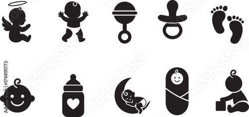 Baby icons collection in silhouette style vector illustration concept