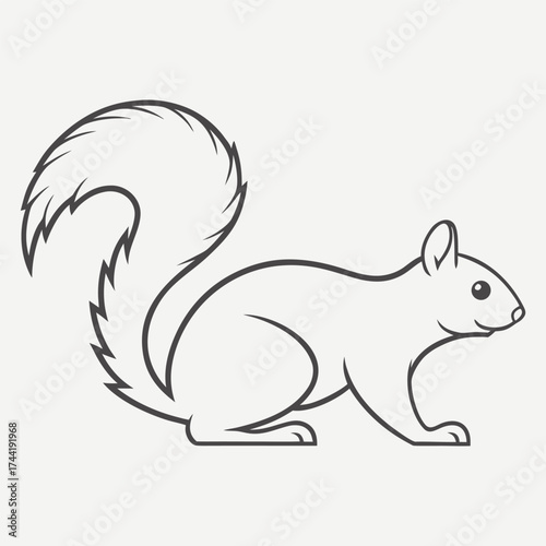 Outlined squirrel with a bushy tail standing on its hind legs shows its outline