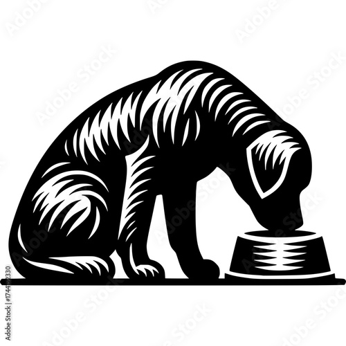 Dog enjoying a Meal: An artistic silhouette of a canine, contentedly eating from its bowl, evokes feelings of comfort and simple joy, and it highlights the unconditional bond between dog and person.