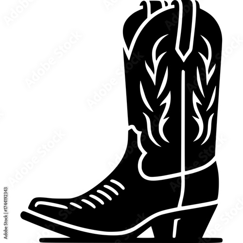 Cowboy Boot Silhouette: A classic cowboy boot stands tall, a symbol of the rugged and free spirit of the old west, showcasing its iconic design and Western heritage.