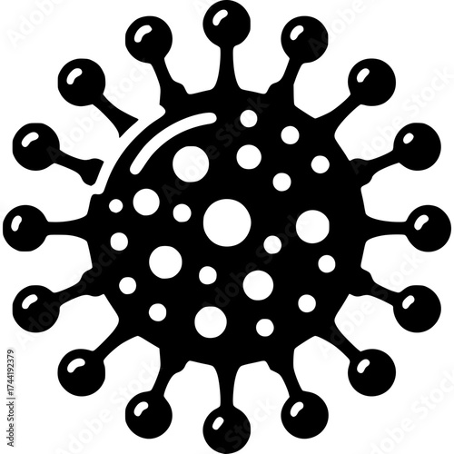 Microscopic Marvel: A stark, black and white depiction of a virus, its spiky exterior and intricate structure are a testament to its complex, often harmful, nature.
