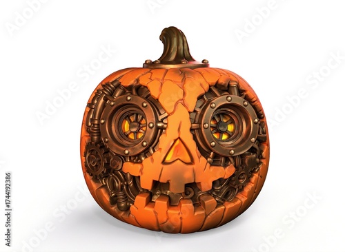 Steampunk pumpkin on isolated background 3d-rendering