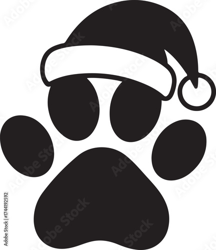 Christmas Pet Paw Silhouette Vector with Santa Hat