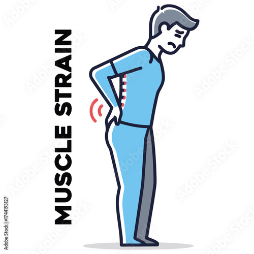 Vector art of man with muscle strain in lower back