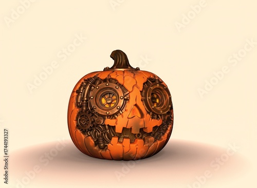 Steampunk pumpkin on isolated background 3d-rendering