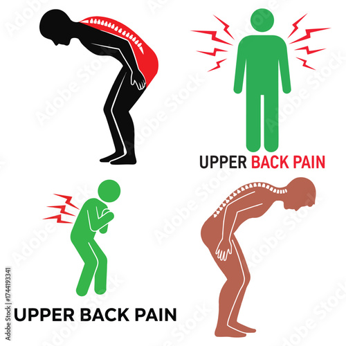 Vector art of upper back pain illustration with human anatomy