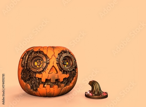 Steampunk pumpkin on isolated background 3d-rendering
