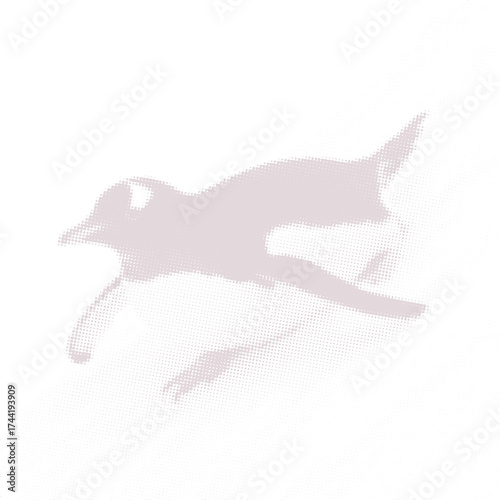 Playful penguin sliding on ice in a minimalist halftone dot style. Fun Antarctic bird vector illustration for winter themes, holiday designs, and modern prints.