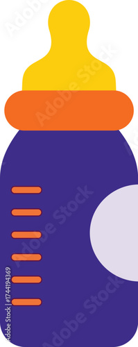 Purple baby bottle with yellow nipple and orange ring feeding bottle infant