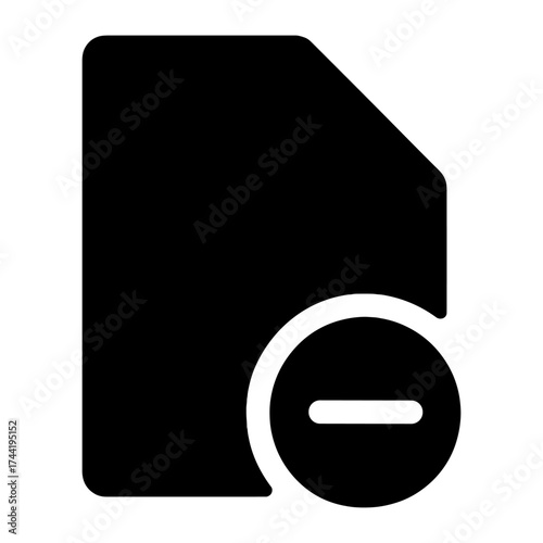 Document icon with minus sign in solid black